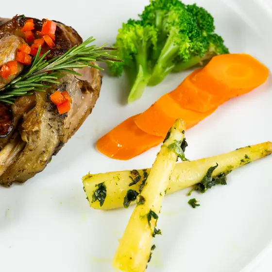 Family-style service with artful arrangement